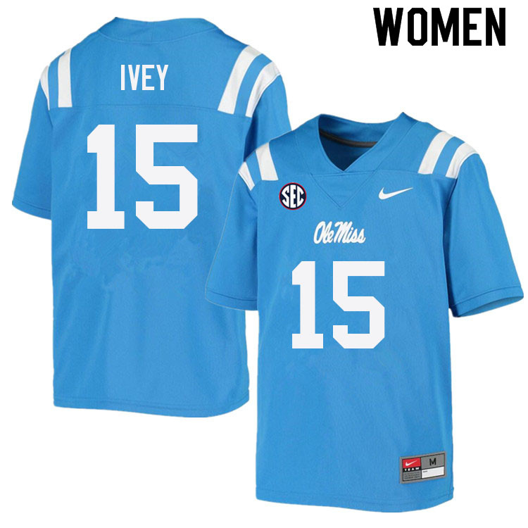 Women #15 Jared Ivey Ole Miss Rebels College Football Jerseys Sale-Power Blue